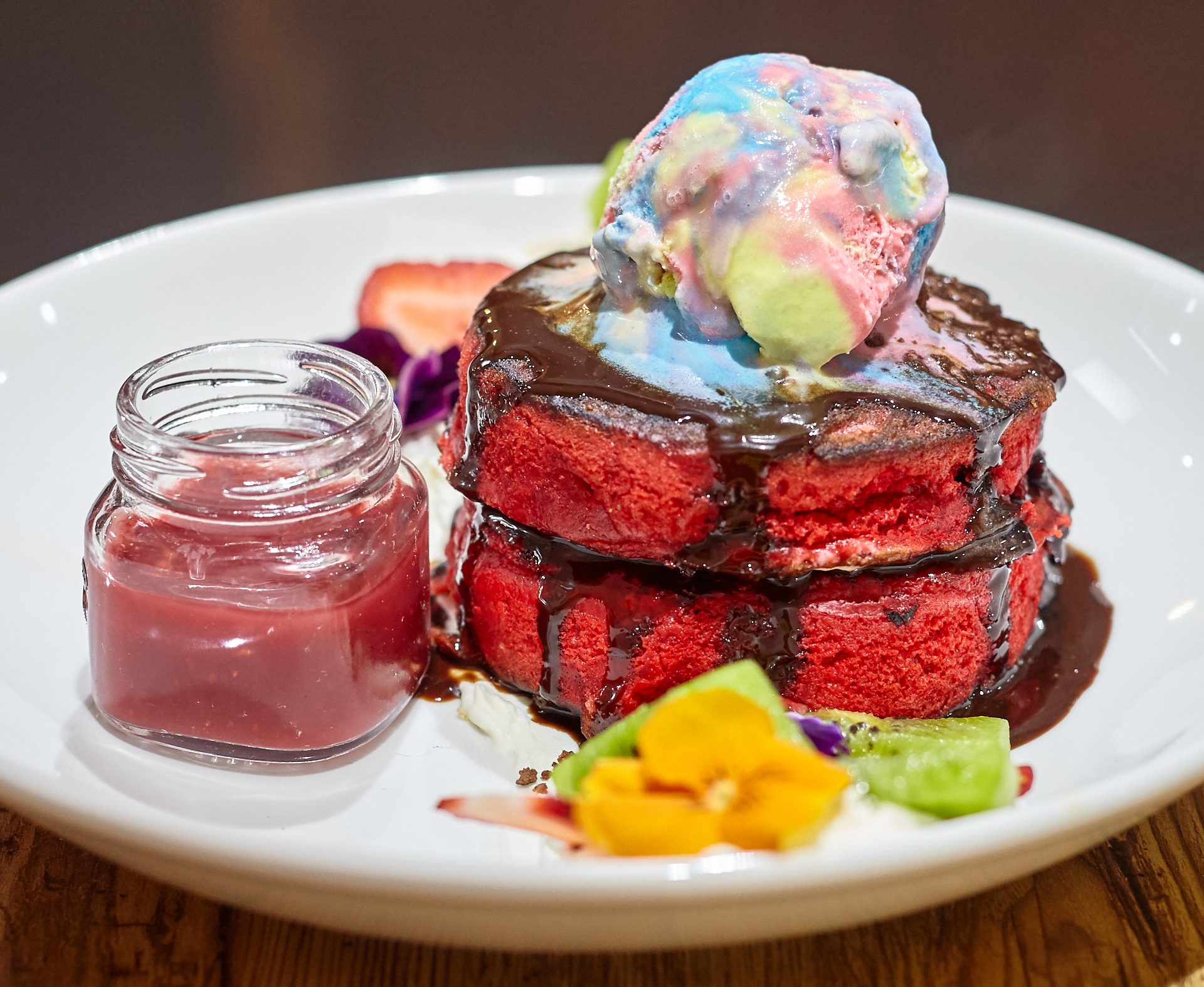 Red Velvet Pancakes - Merchants Guild