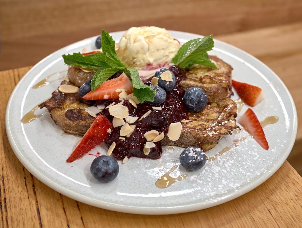 French toast topped with berries and ice cream from Nancy Cafe Pakenham