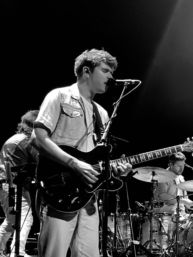 Black and White image of Everything Everything on stage at Forum Melbourne