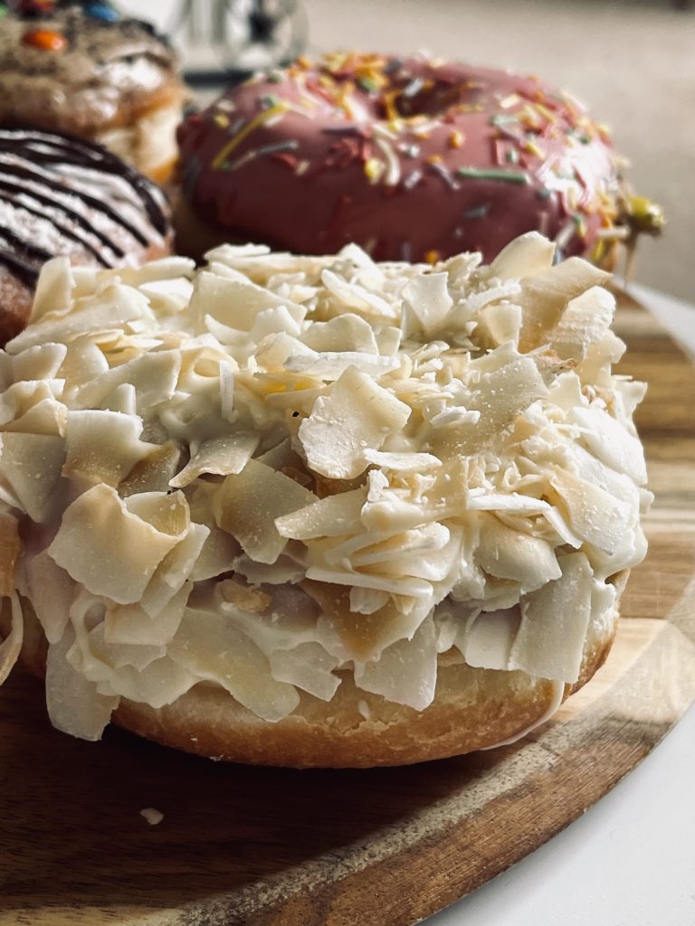 Close up of Coconut Lemon Daniel's Donut