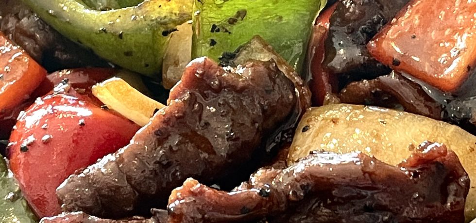 Close up of beef in black pepper sauce from Jymmanuel Eatery in Ripponlea