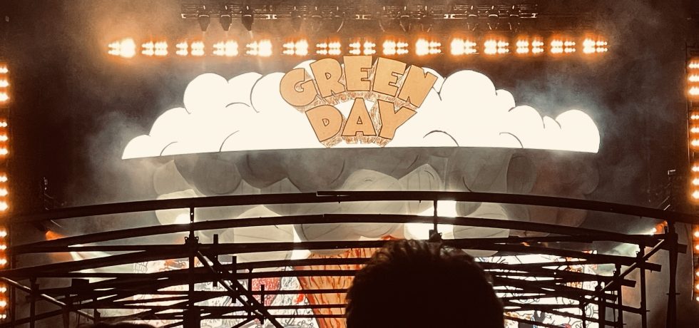 Greenday stage at Marvel Stadium with Dookie background