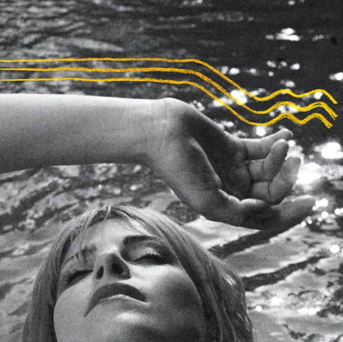 Black and white photo of Hayley Williams with an arm above her head annotated with yellow lines. Zissou cover art.