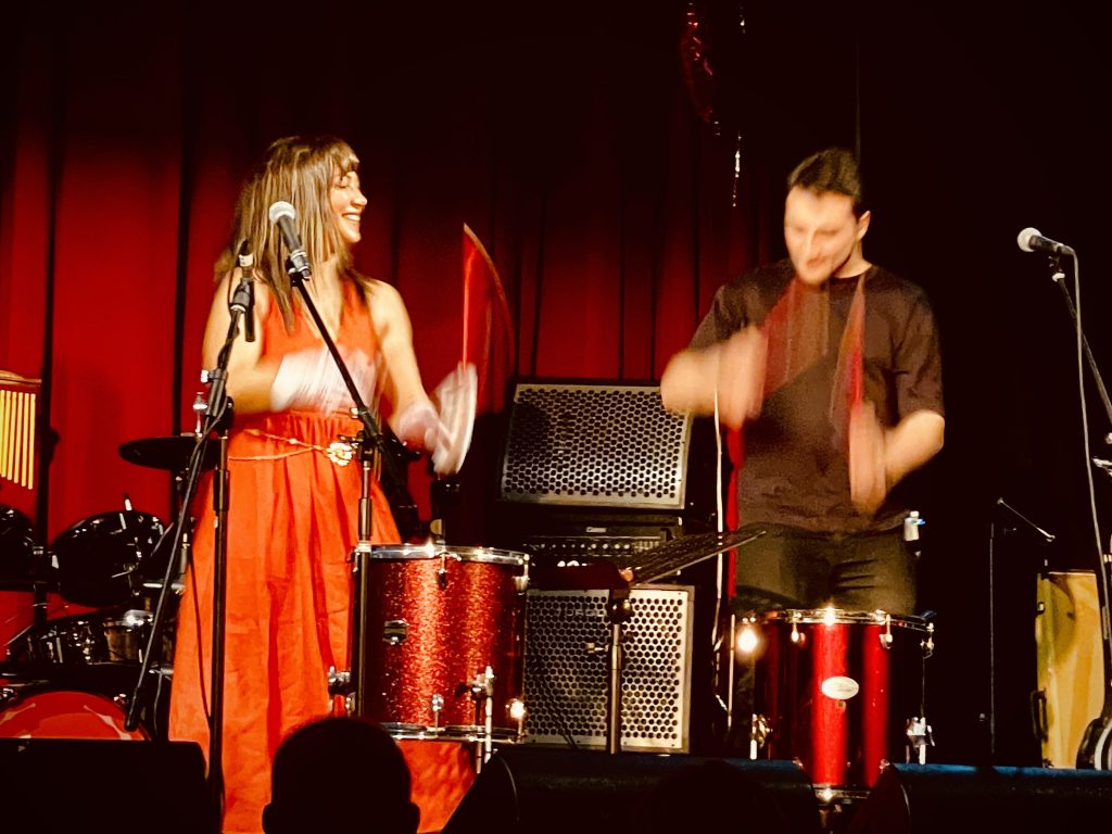 Kat Greta and her bands drummer drumming together at Memo Music Hall St Kilda