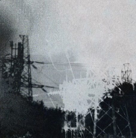 Black and white image of trees and power poles - single cover for Labyrinthine Oceans automata