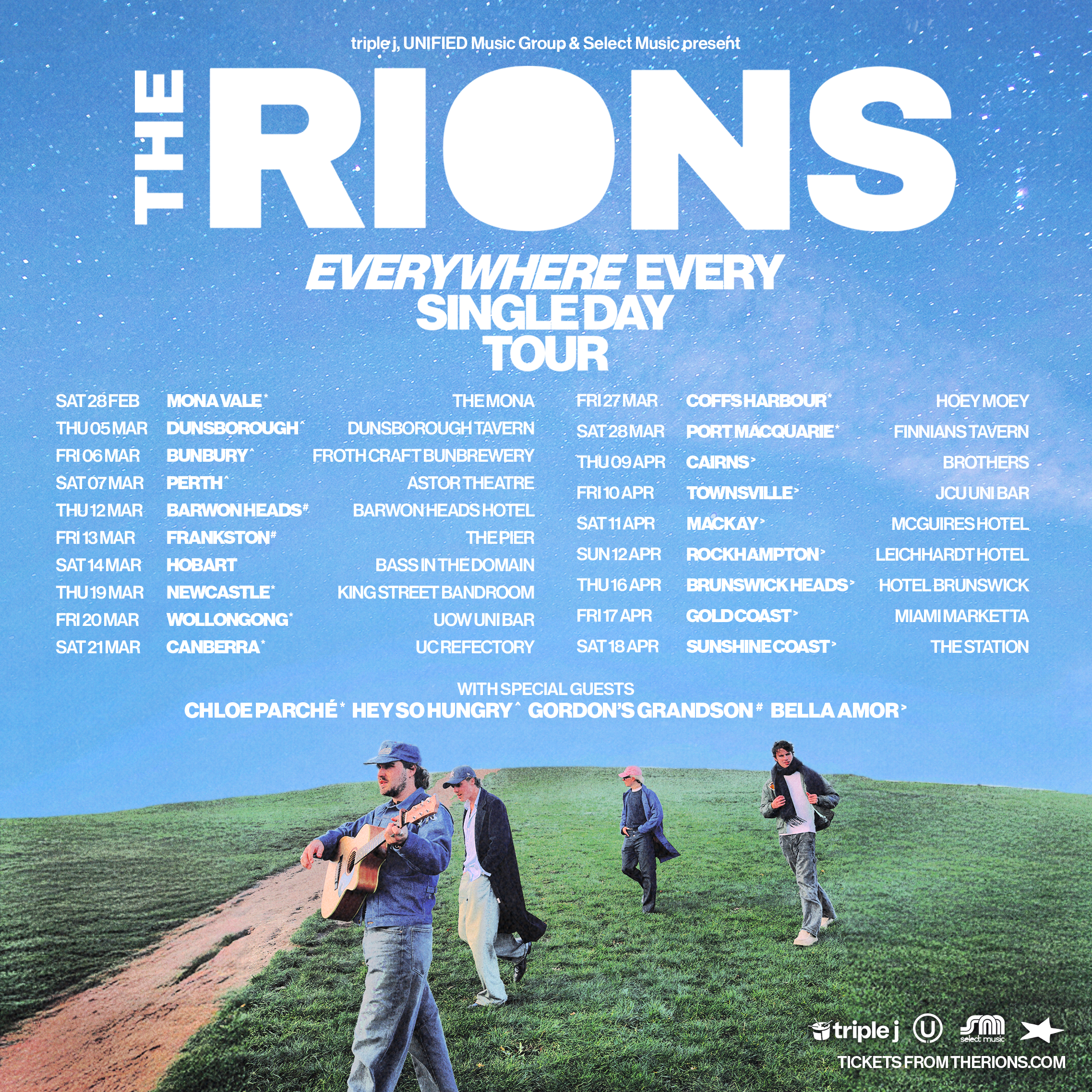 Tour poster for The Rions Everything Every Single Day Regional Australia Tour 2026