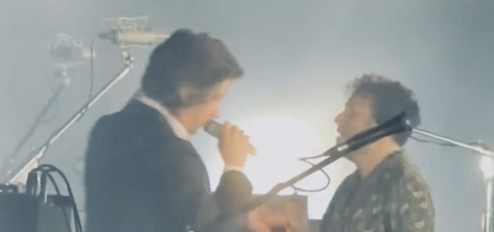 Alex Turner and Matt Helders on stage at Sidney Myer Music Bowl