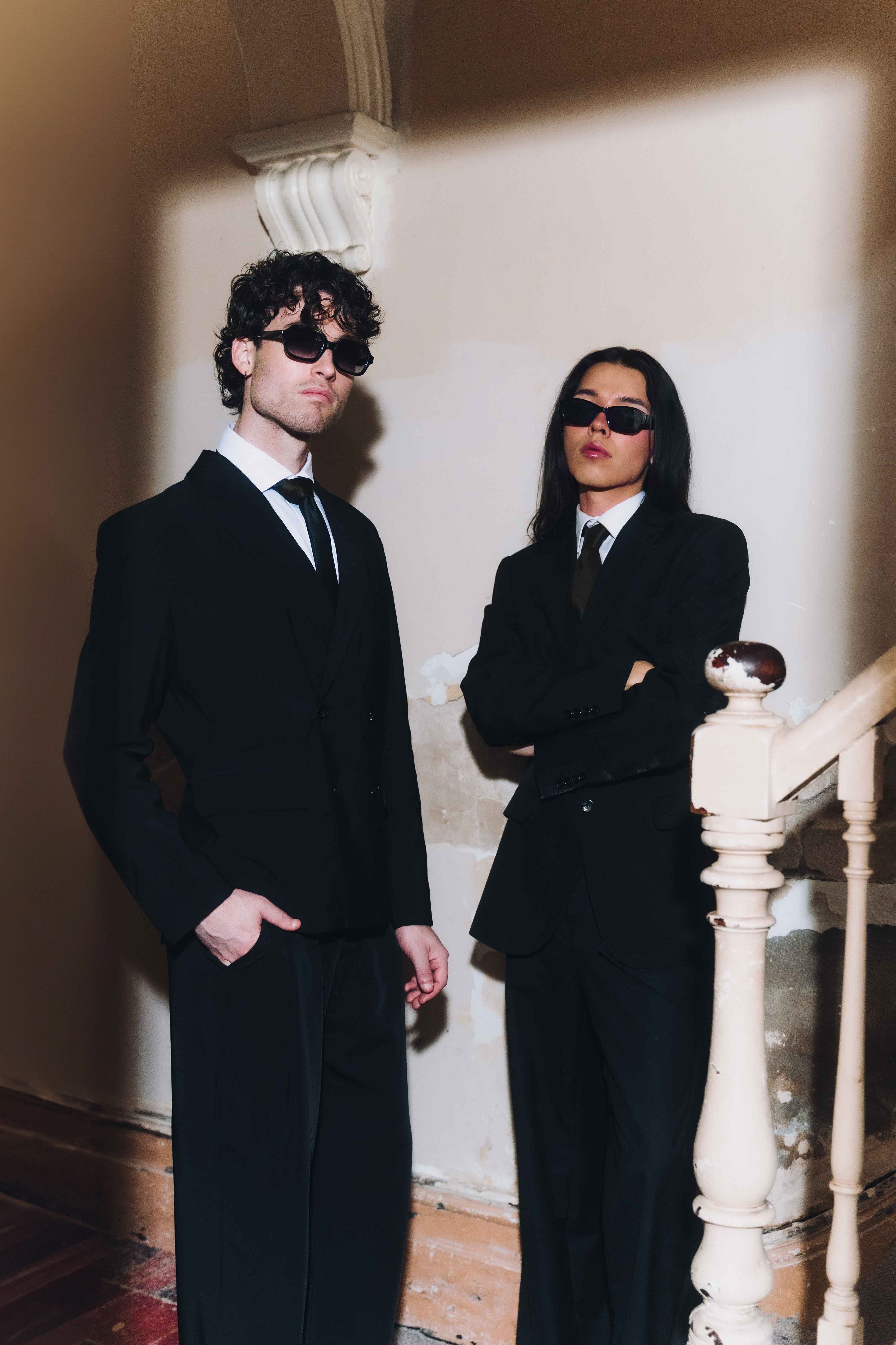 image of robert baxter and sweatbaby in suits. Press image for music to my ears