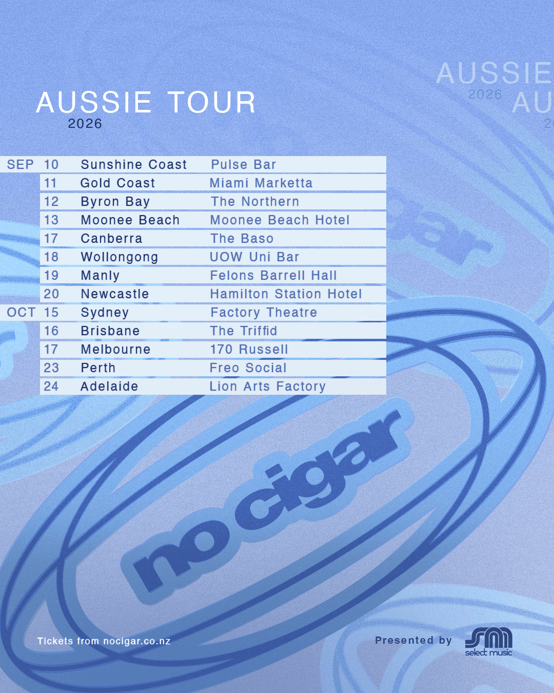 No Cigar Australia 2026 tour poster
